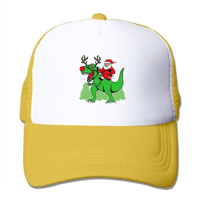 

POIWRI Christmas Santa Riding Trex Cool Adjustable Printing Snapback Mesh Hat Baseball Mesh Cap Trucker Hat