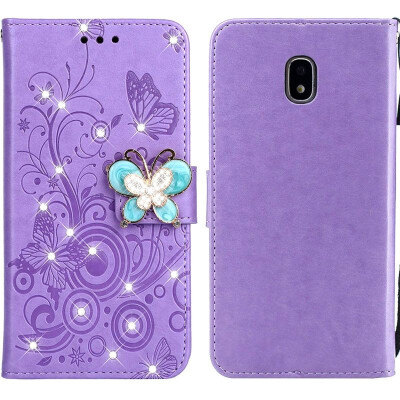 

MOONCASE Samsung Galaxy J3 2017 Butterfly Rhinestone Embossed Leather Case - Purple