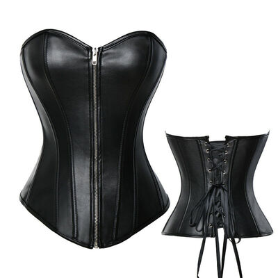 

SLIMBELLE Women Sexy PU Steampunk Corset Faux Leather Buckle Zipper Bustier Top Plus Size