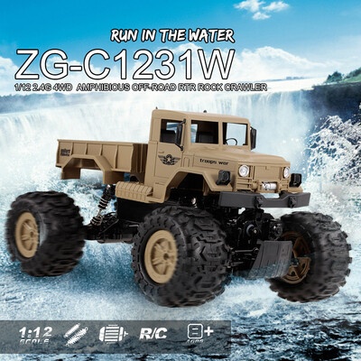 

ZEGAN ZG-C1231W 112 24G 4WD RTR RC Military Car Amphibious Waterproof Desert Rock Crawler for Kids