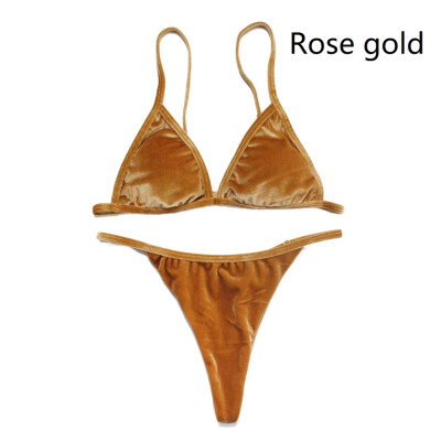 

2018 New Fashion Womens Gold Velvet Bikini Small Fresh Double Sexy Swimsuit Beachwear