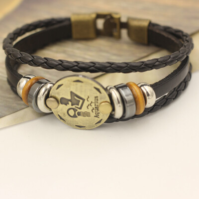 

12 Constellations Bracelet Fashion Jewelry Leather Bracelet Men Casual Personality Zodiac Signs Punk Bracelet