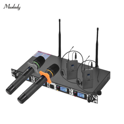 

Muslady D4-4 Professional 4-Channel UHF Wireless Microphone System Includes 2 Headset Mics with Bodypack Transmitters 2 Handheld