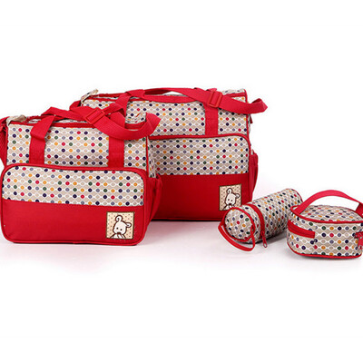 

Diaper Bag 5 pcs Nappy Tote Bag Set Water-proof Large Capacity Travel Handbag Shoulder Bag Include Changing pad Stylish Dotted Uni