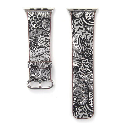 

Chinese Style Leather Strap Watch Band 38mm40mm 42mm44mm Flower Prints Vintage Floral National Folk Pattern