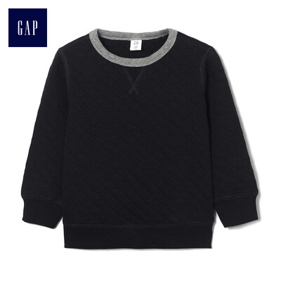 

GAP flagship store male&female comfortable straight quilted round neck sweater 395737 dark night black 4YRS