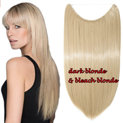 

Miracle Invisible Hidden Wire Hair Extensions 20" Long Ombre Hairpieces Wavy Curly Heat Resistant Synthetic Fiber Translucent