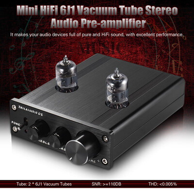 

Mini HiFi 6J1 Vacuum Tube Stereo Audio Pre-amplifier Buffer Preamp Aluminum Alloy with Power Adapter