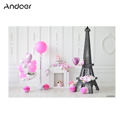 

Andoer 21 15m7 5ft First Birthday Backdrop Eiffel Tower Cake Balloon Photography Background Children Baby Girl Kids Photo S