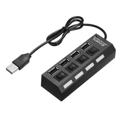 

4 Ports USB HUB USB 20 Adapter Splitter Hub with Independent Power ONOFF Switch LED Indicator Light for PCLaptop Plug&Play
