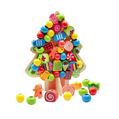 

Stringing & Lacing Bead Set Candy Tree With Thread String Colorful Beads Tote Bag Wooden Puzzle Learning Educational Toys for Ki