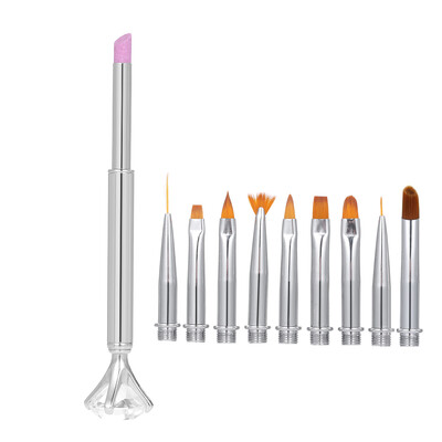 

10 In 1 Changeable Nail Pen Set Nail Art Brush Liner UV Gel Gradient Painting Polishing Cuticle Remove Manicure Kit