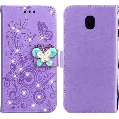 

MOONCASE Samsung Galaxy J7 2017 Butterfly Rhinestone Embossed Leather Case - Purple