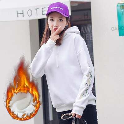 

JOY OF JOY 2018 winter new Korean women plus velvet thick sweater loose fashion pattern hooded chic long sleeve female JWWY189339 white M