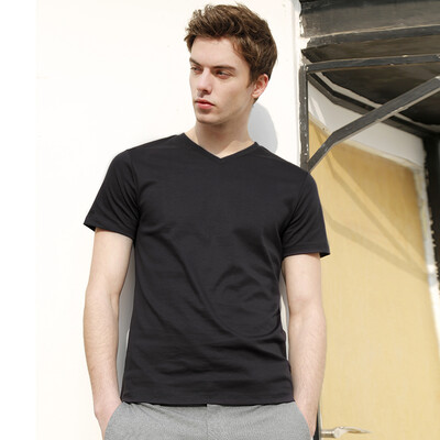 

Beijing Tokyo made JZAO mens V-neck T-shirt cotton short-sleeved spring&summer simple new high-quality long-staple cotton navy blue S