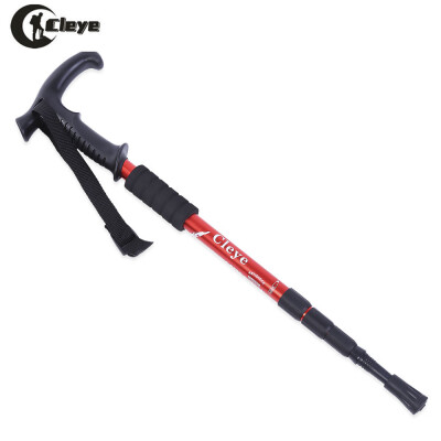 

CLEYE 4 Joint Anti-shock Folding Trekking Climbing T-handle Alpenstock Pole Crutch