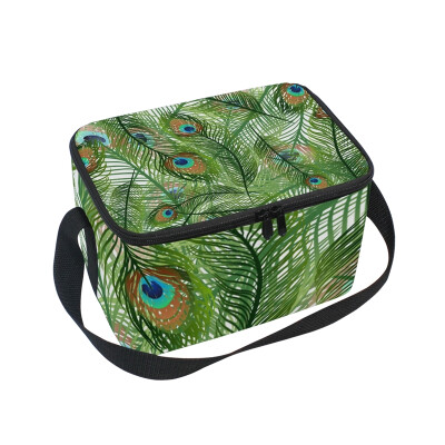 

ALAZA Lunch Box Insulated Peacock Feather Lunch Bag Large Cooler Tote Bagfor Men Women