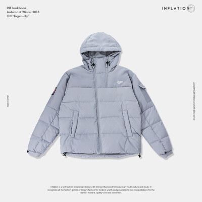 

2018 winter tide brand solid color multi-pocket embroidery down jacket long section collar hooded jacket