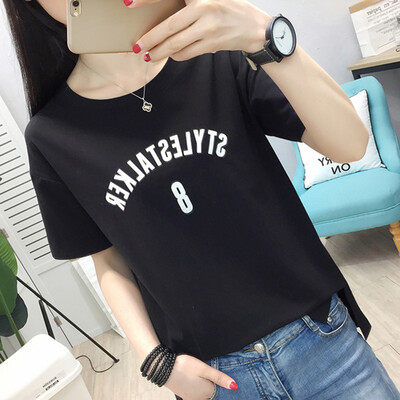 

JOY OF JOY Jingdong Womens 2019 Summer New Womens Short Sleeve T-Shirt Korean Round Neck Slim Student Trend Top Women JWTD191777 Black 2XL