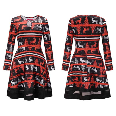 

BOFUTE New Europe America Womens Clothing O-Neck Printing Skirt Christmas Clothing Long Sleeve Dress 1211