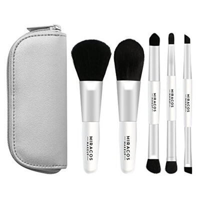 

MIRACOS Mini Premium Makeup Cosmetic Brush Set Foundation Blending Blush Eyeliner Face Powder Brushes Kit with Travel Case Dual En