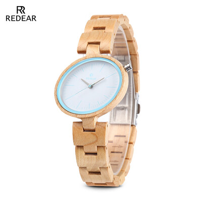 

REDEAR 1680 Women Quartz Wooden Watch Wood Oval Dial Female Wristwatch