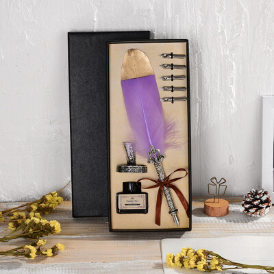 

Vintage Feather Quill Dip Pen Writing Ink Set Perfect for Signning Handwriting School Office Stationery Gift Excellent Wedding Sou