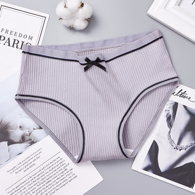 

Panties female autumn&winter new sexy comfortable thread panties female cute bow large size cotton striped briefs