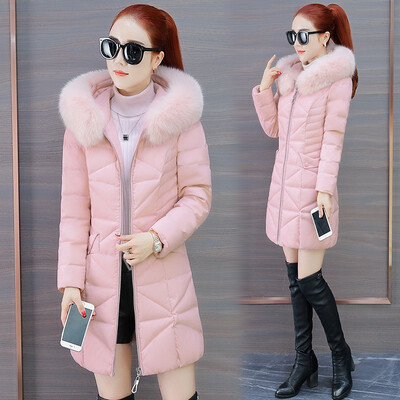 

Long section fur collar cotton coat Slim womens cotton hooded jacket 90271