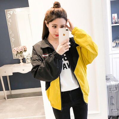

JOY OF JOY Jingdong Womens 2019 Spring Hip-Hop Embroidered Jacket Women Korean Student Colorblock bf Harajuku Style Loose Baseball Suit JWWT191448 Yellow Black M