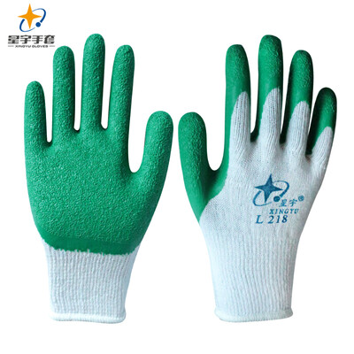 

Xingyu XINGYU labor insurance gloves dipped wrinkle gloves coarse polyester yarn protective gloves non-slip wear resistant low temperature work labor protection gloves L218 white sand green 12 pairs of  code