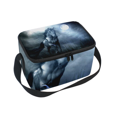 

Lunch Box Insulated Lunch Bag Large Cooler Dark Night Horse Tote Bagfor Kids Men Women