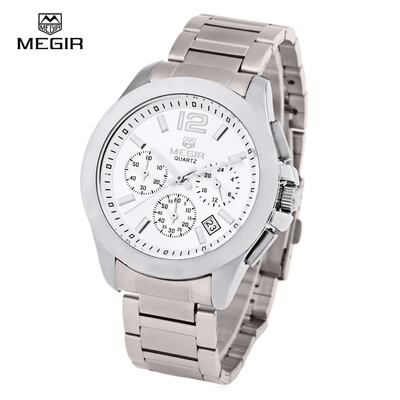 

MEGIR 5006 30M Water Resistant Male Quartz Watch with Stainless Steel Strap Three Working Sub-dials