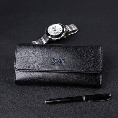 

JEEP BULUO Famous Brand Man Wallet Leather Bifold Trifold Purse Mens Wallets blocking Card Holder Clutch RFID Male Coin Wallets