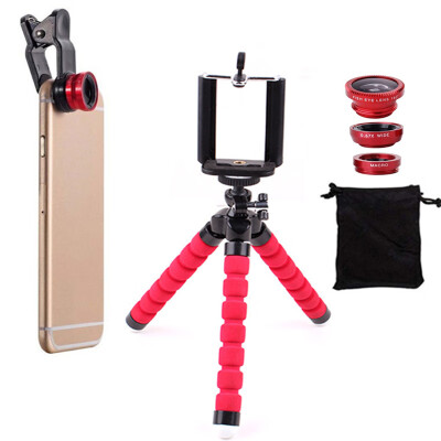 

Fish Eye Lens Wide Angle Macro Lenses with Flexible Phone Tripod Holder 6pcs