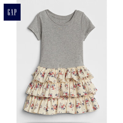 

GAP flagship store childrens clothing female children spring&summer cotton short-sleeved floral print layered round neck dress 334702 printing 110cm 4T