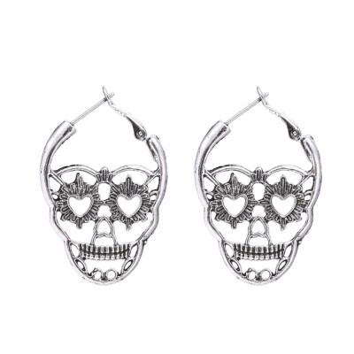 

New Steampunk Silver Color Skull Stud Earrings Vintage Retro Hollow Skeleton Piercing Ear Gothic Punk Jewelry Silver