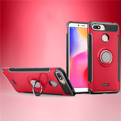 

Back Cover For Xiaomi Redmi 6 Case Car Holder Stand Hard PC Silicon Ring Suction Bracket Celulars