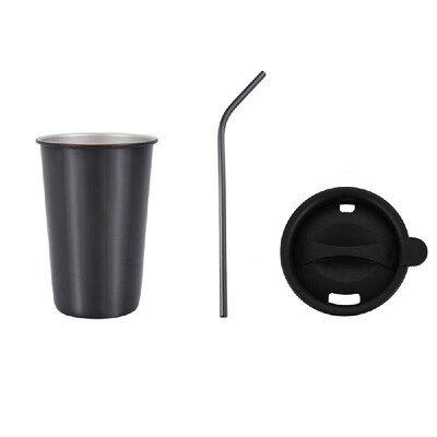 

500ml 304 Stainless Steel Cup Coffee Mug Cold Drink Straw Lid Set Outdoor Camping Travel Picnic Juice Milk Tea Beer Cups