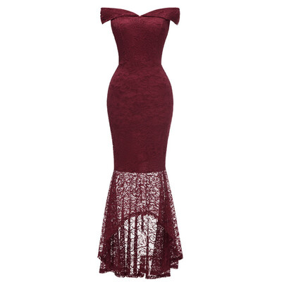 

2019 New Womens Sexy Boat Neck Lace Mermaid Evening Dress Long Slim Party Dress