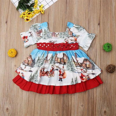 

Christmas Toddler Kid Baby Girl XMAS Flared Party Santa Swing Dress Clothes 2-6T