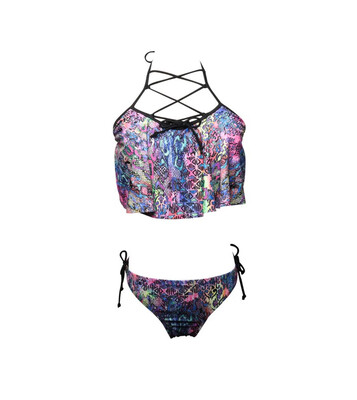 

Womens Band Print Bikini Split Swimsuit