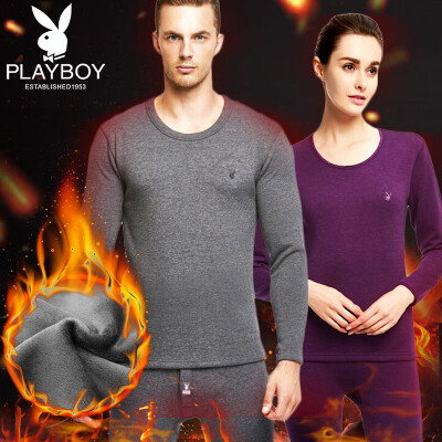 

Playboy thermal underwear men thickening plus velvet warm suit mens wool winter autumn clothes long pants mens gray M