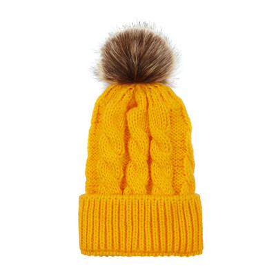 

Winter Warm Women Knitted Crochet Wool Hat Hair Ball Earmuffs Caps Infant Toddler Kid Cute Hairball Beanie Cap