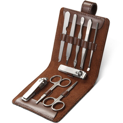 

Korea Kowell Han Kewei nail clipper import stainless steel nail clippers personal care repair capacity combination 9 piece set KD903 dark brown
