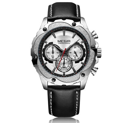 

MEGIR Chronograph Sport Watch Men Clock Quartz Leather Strap Wristwatch