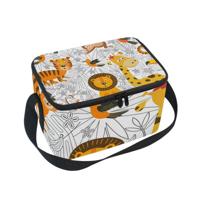 

ALAZA Lunch Box Insulated Lunch Bag Large Cooler Coloring Tropical Animals Tote Bag