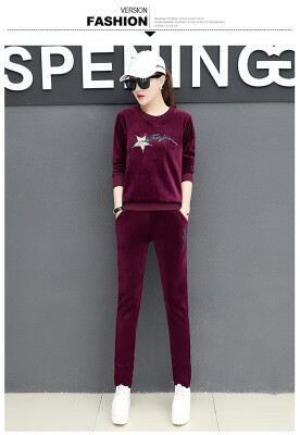 

The new Korean version of fall&winter 2018 is a two-piece fashionable casual round-collar sport suit for women