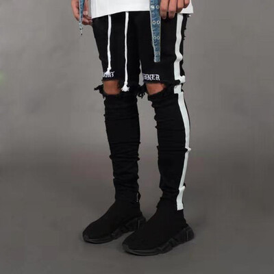 

Mens Jeans Pant Stretchy Ripped Skinny Hip Hop Biker Jeans Slim Fit Pleated Ripped Elasticity Male Tight Mid Waist Denim Pants