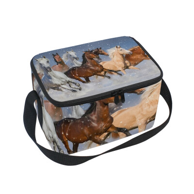 

ALAZA Lunch Box Insulated Lunch Bag Large Cooler Horses In Snow Tote Bag